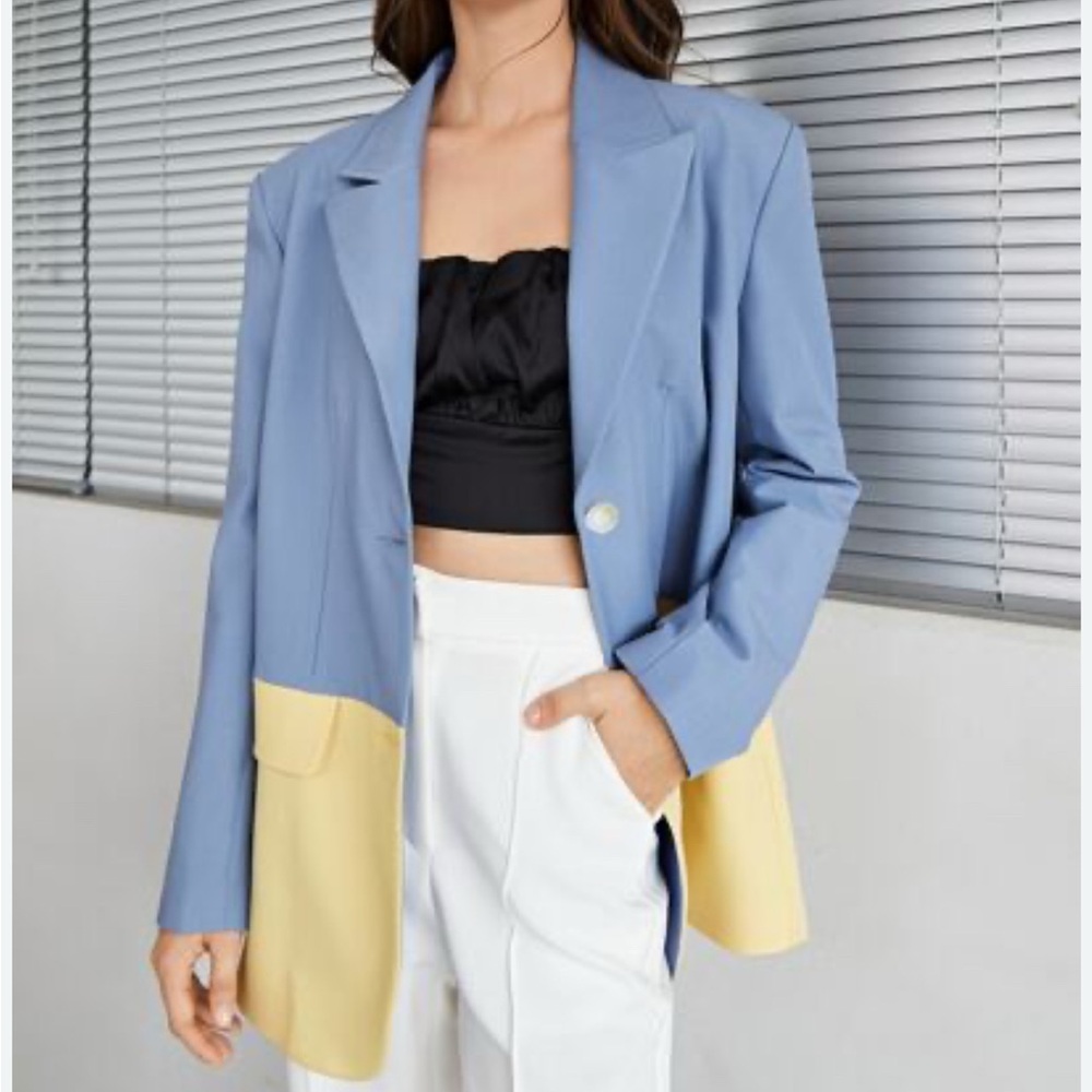 SHEIN Blue and Yellow Women's Blazer
